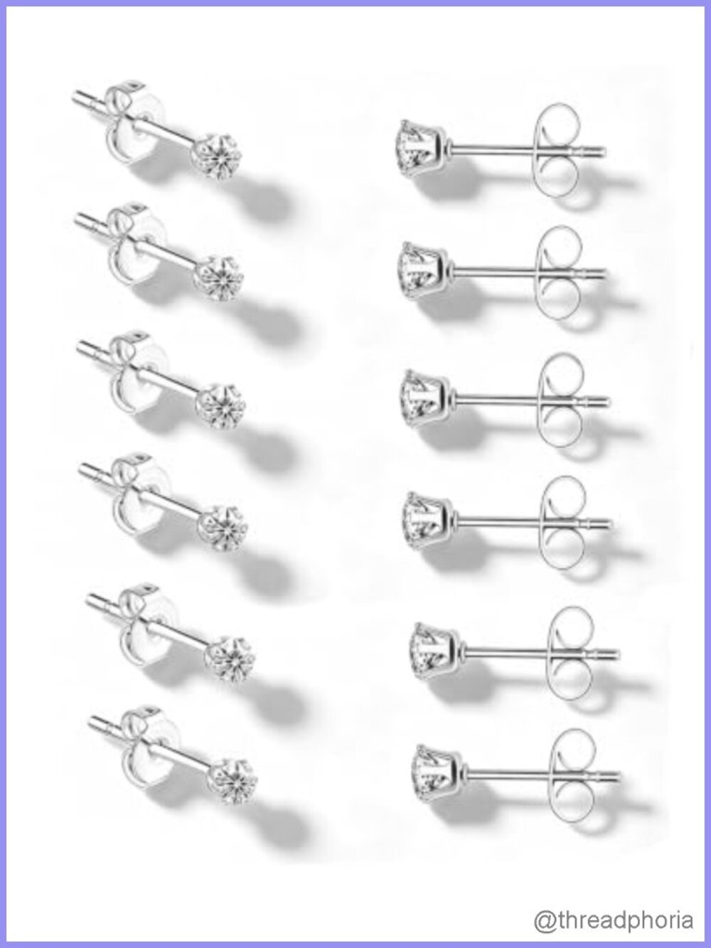 6 Pairs 3mm Cubic Zirconia Stud Earrings Set Silver & Gold Plated Stainless